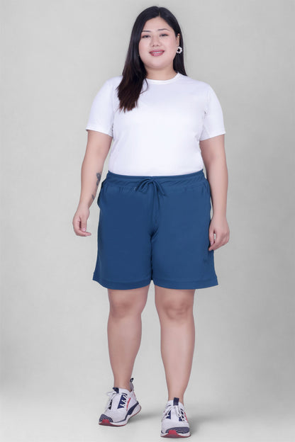 Plus Size Cotton Shorts For Women - Plain Bermuda Combo (Mocha/Blue)