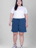 Plus Size Cotton Shorts For Women - Plain Bermuda Combo (Mocha/Blue)