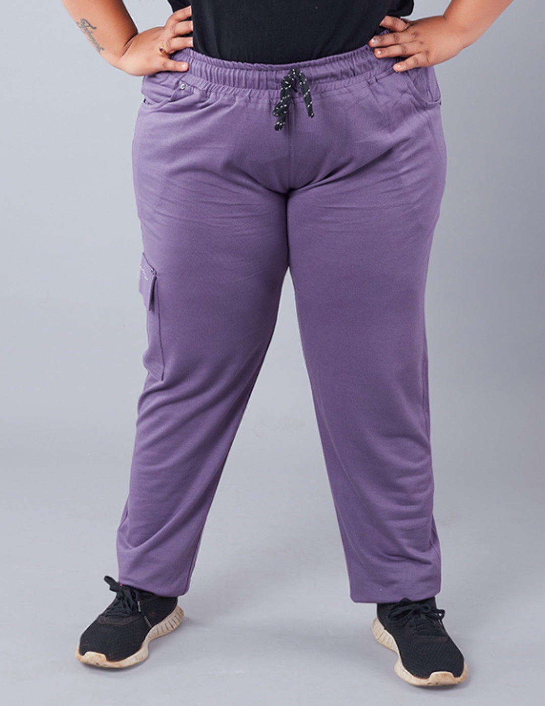 Plus Size Winters Cozy Fleece Cargo Pants For Women - Lavender