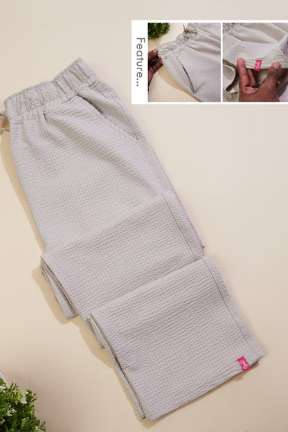Women's High Rise Waffle Knit Track Pants-Ivory
