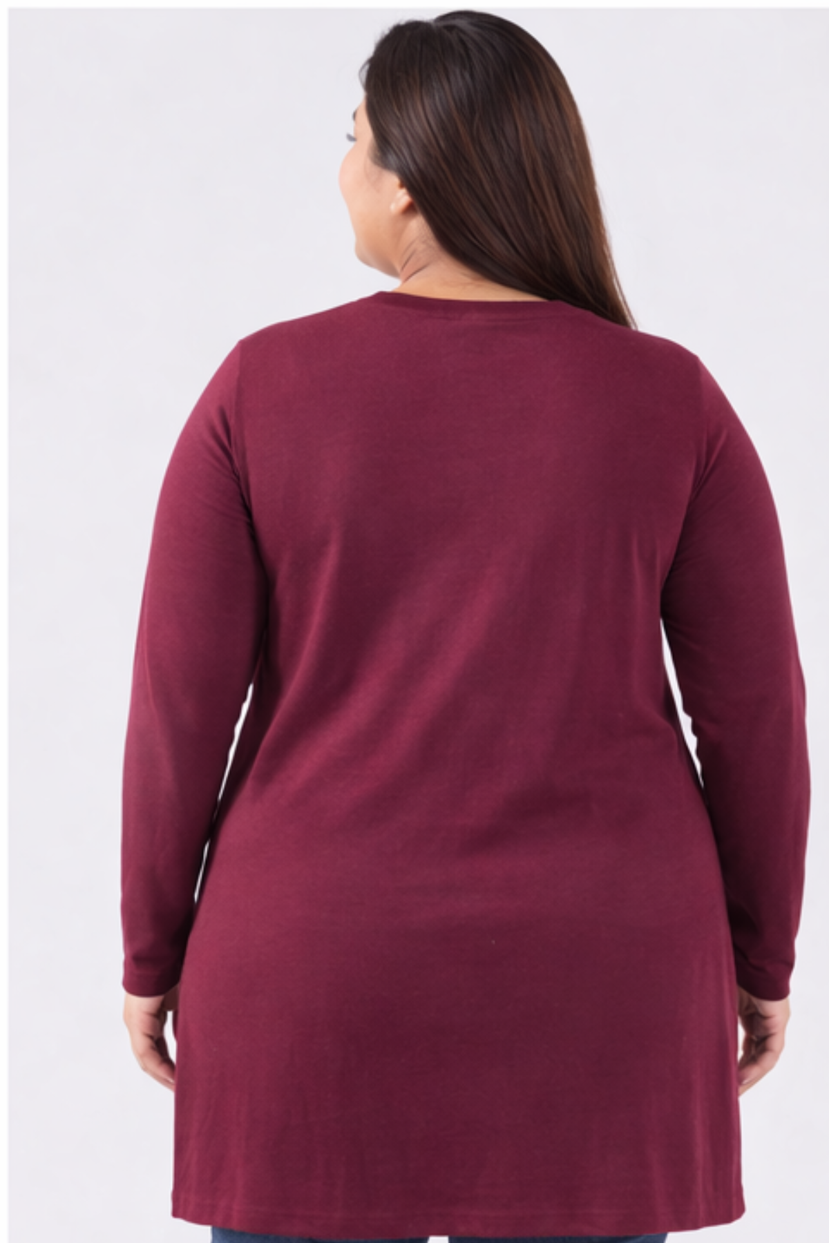 Plus Size Full Sleeves Long Top For Women - Wine