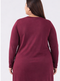 Plus Size Full Sleeves Long Top For Women - Wine