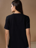 Women Find Your Balance Textured Cotton Relaxed  Fit T-Shirt: Black