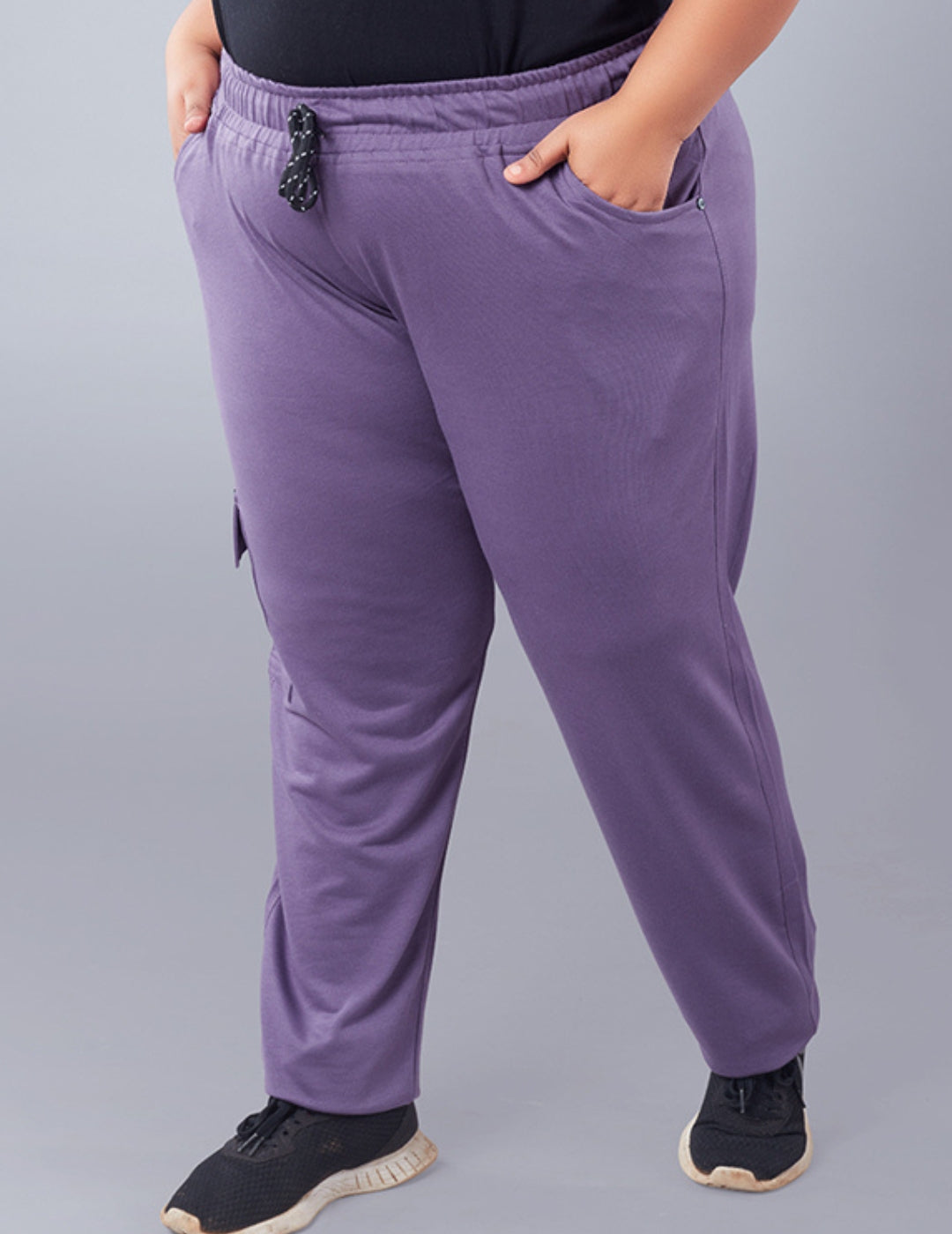 Plus Size Winters Cozy Fleece Cargo Pants For Women - Lavender