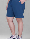 Women's High-Waisted Design Drawstring Waist Blended Regular Fit Shorts- Blue