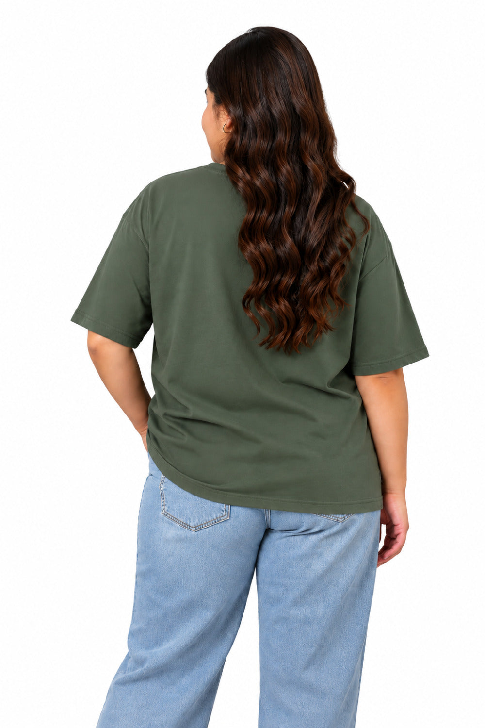 Cupid Woman Basic Printed Cotton Tees In Plus Sizes Sage