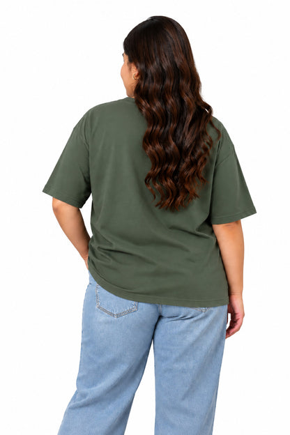 Cupid Woman Basic Printed Cotton Tees In Plus Sizes Sage