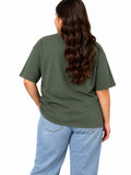 Cupid Woman Basic Printed Cotton Tees In Plus Sizes Sage
