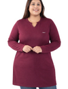 Plus Size Full Sleeves Long Top For Women - Wine