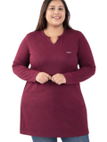 Plus Size Full Sleeves Long Top For Women - Wine
