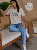 Women Textured Cotton Relaxed  Fit T-Shirt: Beige