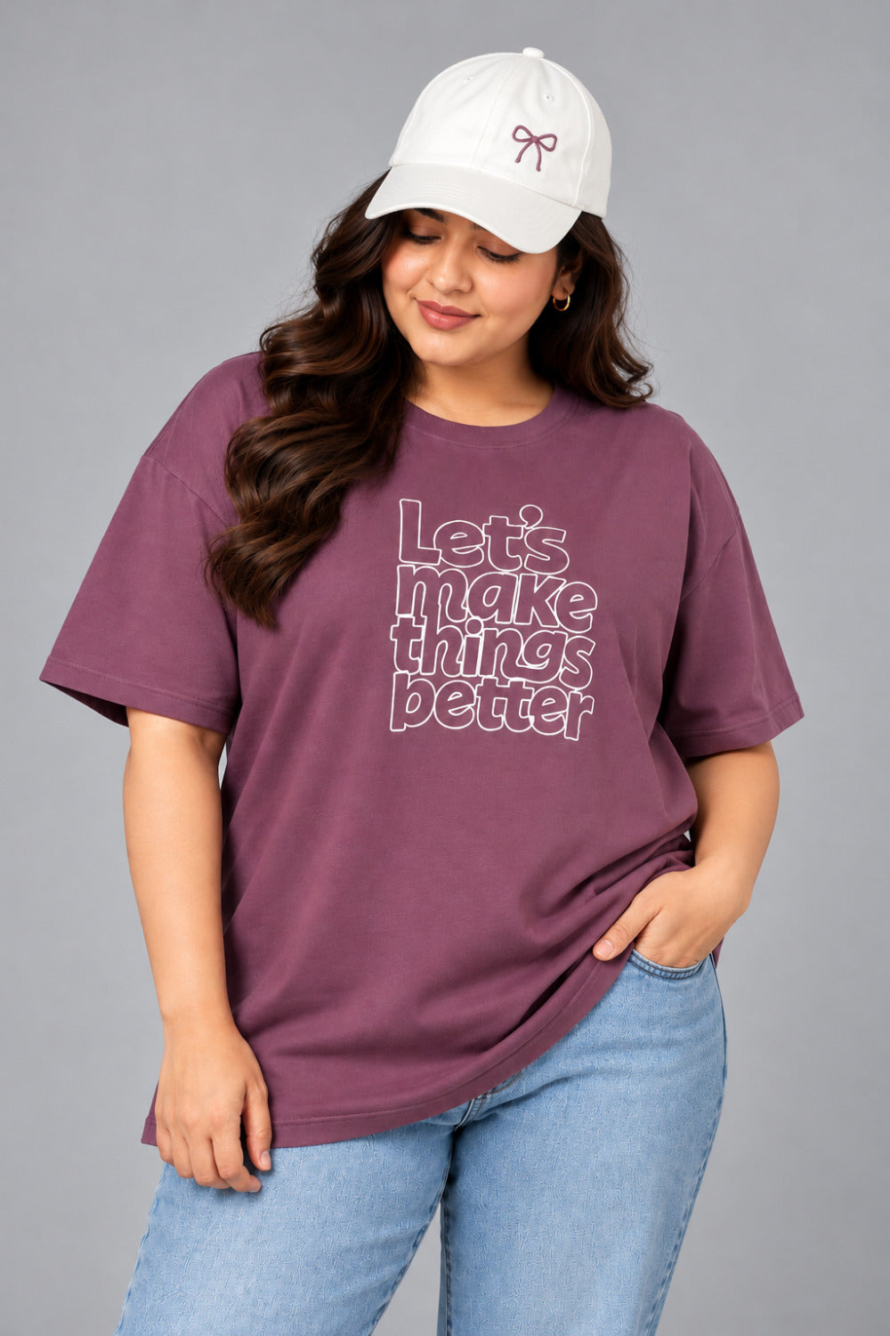 Cupid Woman Basic Printed Cotton Tees In Plus Sizes