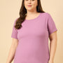 Plus Size Plain Cotton T-Shirt For Women - Mauve