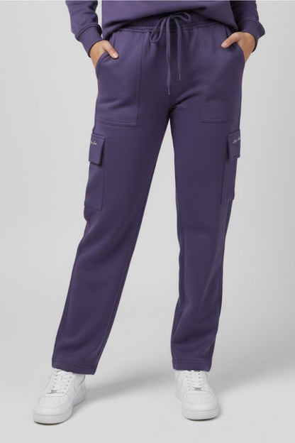 Plus Size Winters Cozy Fleece Cargo Pants For Women - Lavender