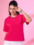Cupid Cotton Oversize Fit T-Shirt for Women & Girls-Deep Pink