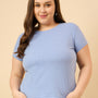 Plus Size Plain Cotton T-Shirt For Women - Sky Blue