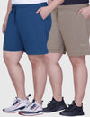 Plus Size Cotton Shorts For Women - Plain Bermuda Combo (Mocha/Blue)
