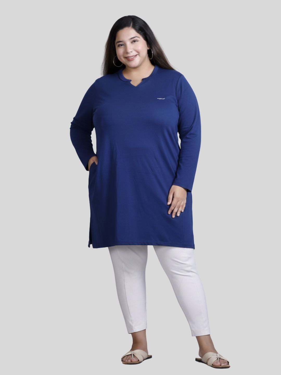 Plus Size Full Sleeves Long Top For Women -Prime Blue