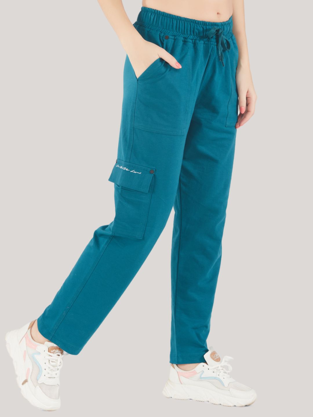 Plus Size Winters Cozy Fleece Cargo Pants For Women - Teal