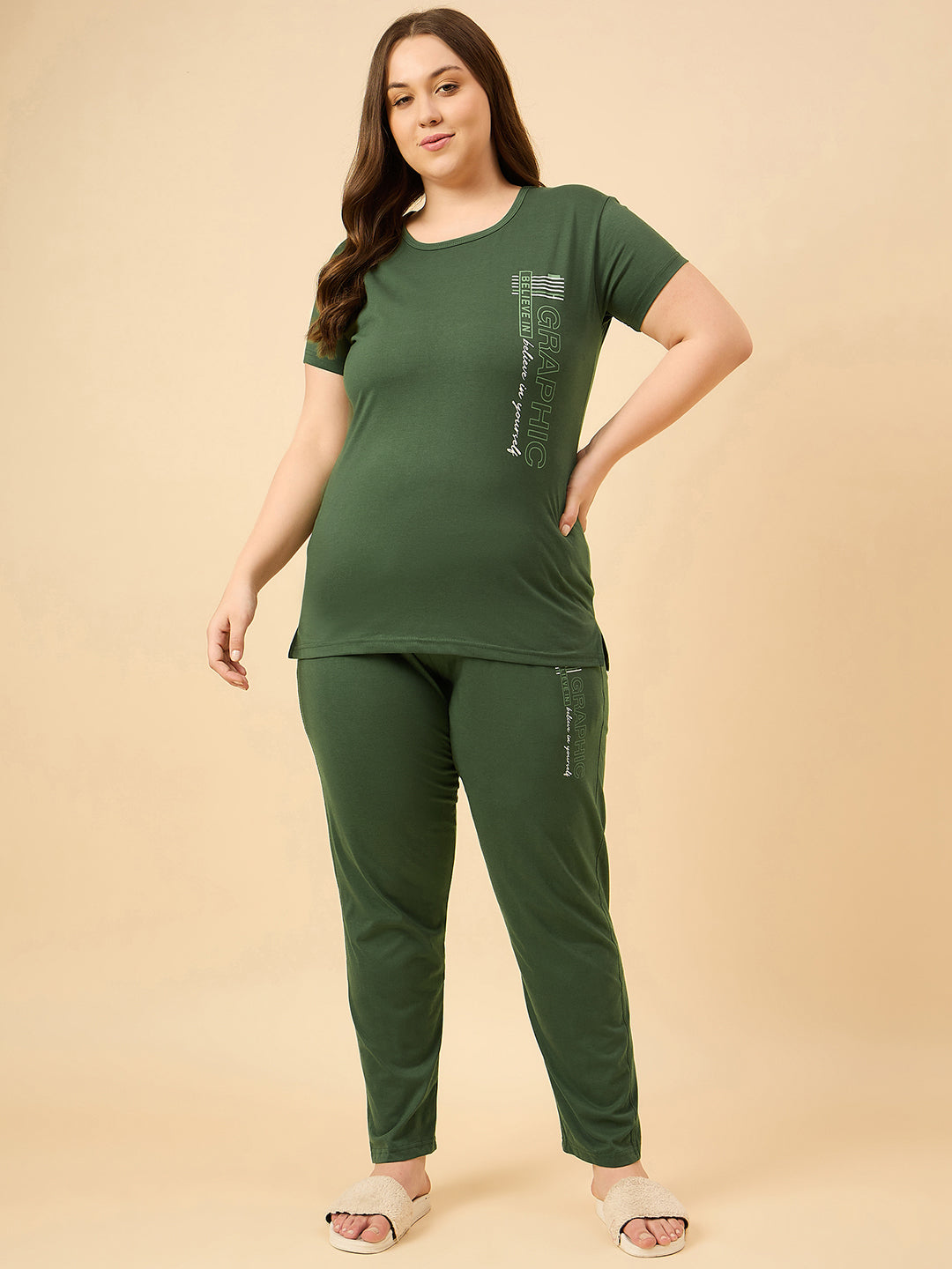 Cotton Nightsuit For Women - Pyjama Set -Olive Green