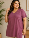 Woman Cotton Lycra V-Neck  Active Tees –Mauve