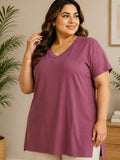 Woman Cotton Lycra V-Neck  Active Tees –Mauve