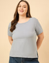 Plus Size Plain Cotton T-Shirt For Women - Blue Satin