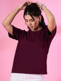 Drop Shoulder Solid T-Shirt for Women