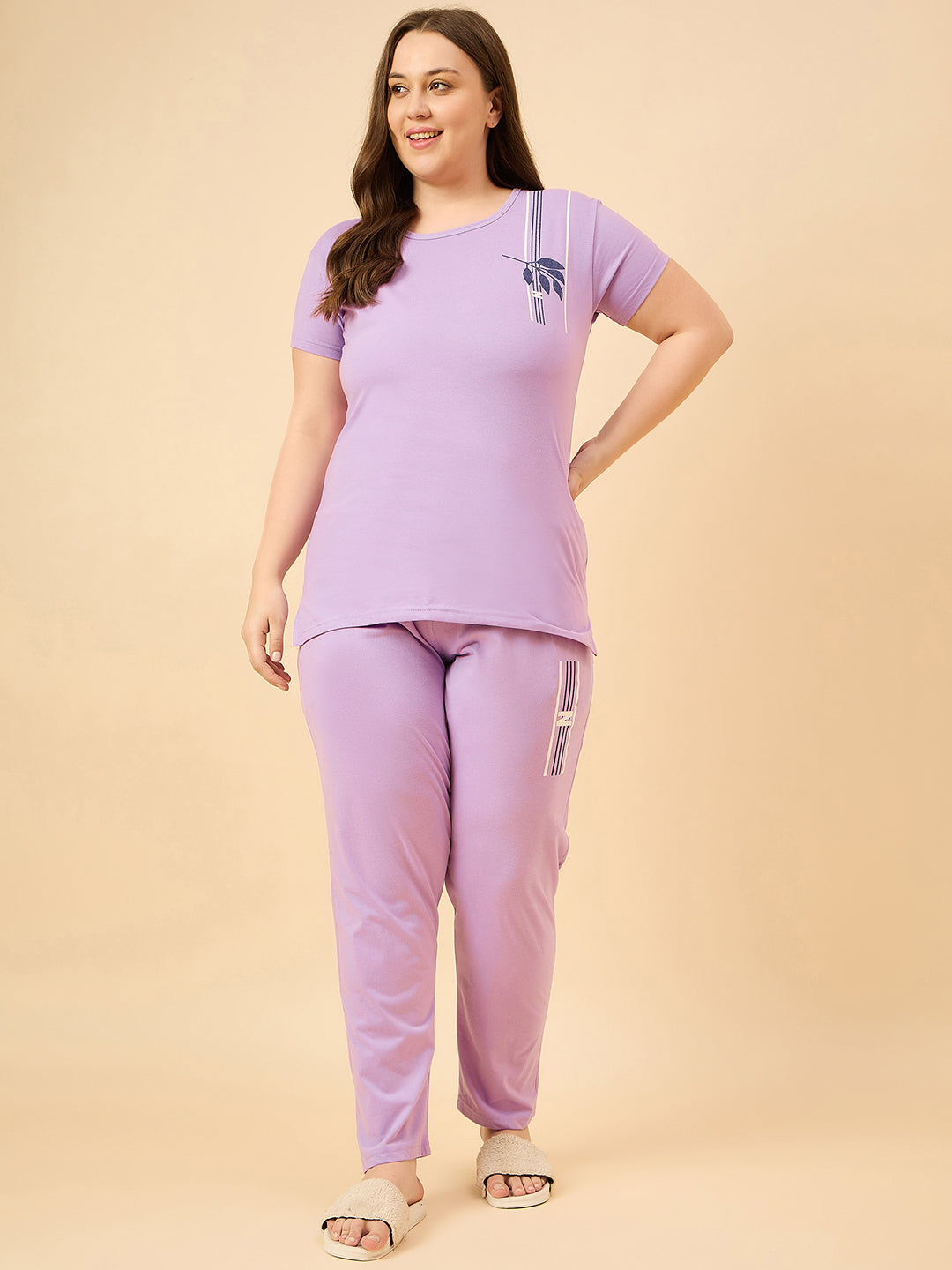 Cotton Nightsuit For Women - Pyjama Set -Lilac Blush