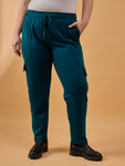 Plus Size Winters Cozy Fleece Cargo Pants For Women - Teal Blue