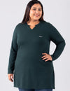 Plus Size Full Sleeves Long Top For Women - Bottle Green