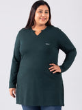 Plus Size Full Sleeves Long Top For Women - Bottle Green
