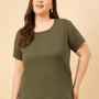 Plus Size Plain Cotton T-Shirt For Women - Olive Green