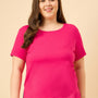 Plus Size Plain Cotton T-Shirt For Women - Pink