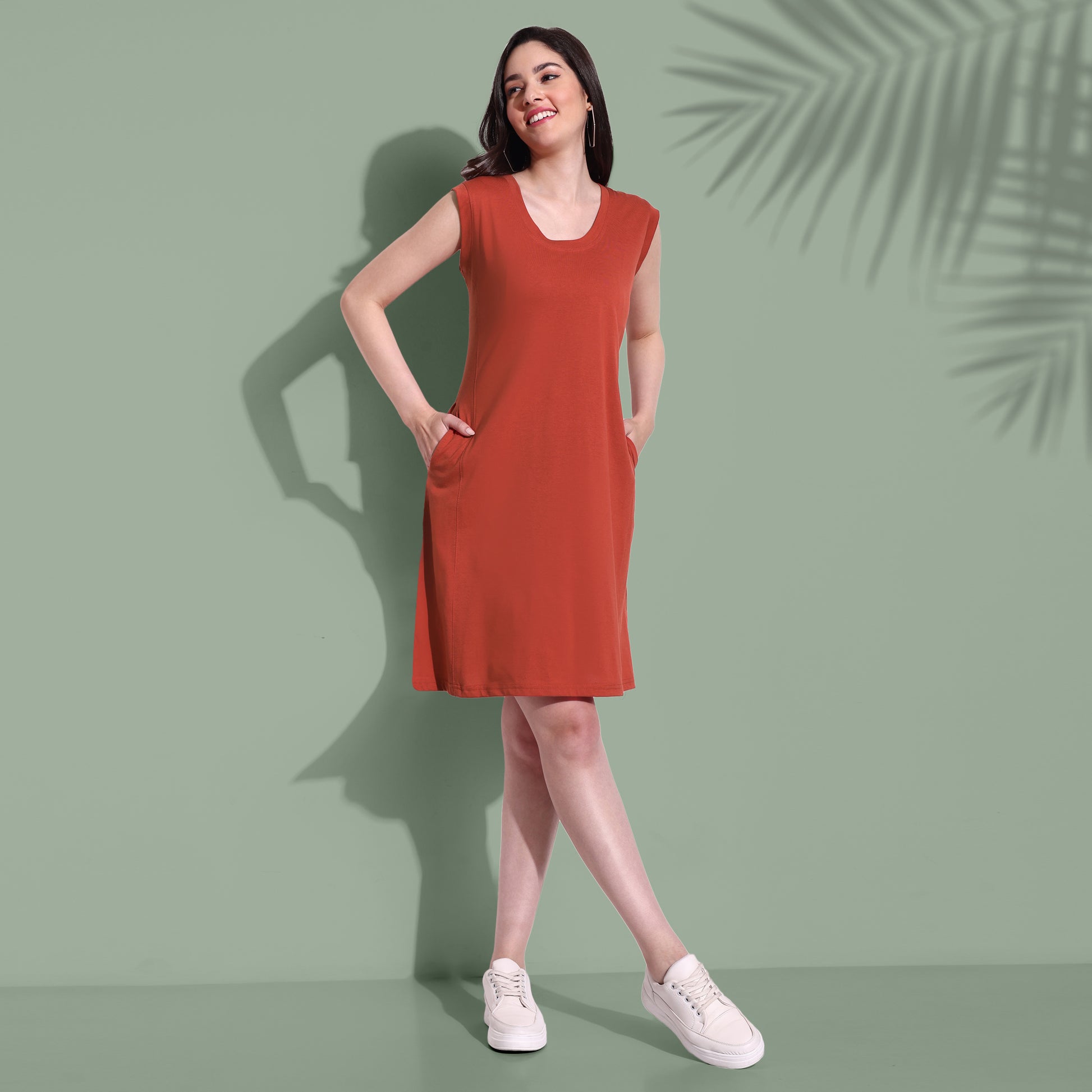 Tangy Orange Comfortable Breezy Lounge Dress for Summer online in India at best prices