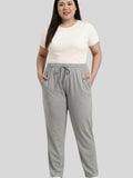 Pearl Grey Cotton Trackpants With One Side Zip Pocket