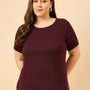 Plus Size Plain Cotton T-Shirt For Women - Wine