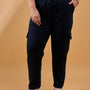 Plus Size Winters Cozy Fleece Cargo Pants For Women - Navy Blue