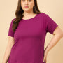 Plus Size Plain Cotton T-Shirt For Women - Purple