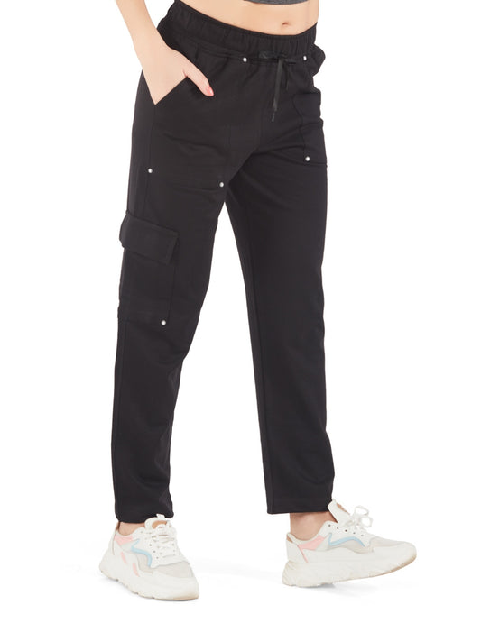 Plus Size Winters Cozy Fleece Cargo Pants For Women - Black