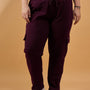 Plus Size Winters Cozy Fleece Cargo Pants For Women - wine