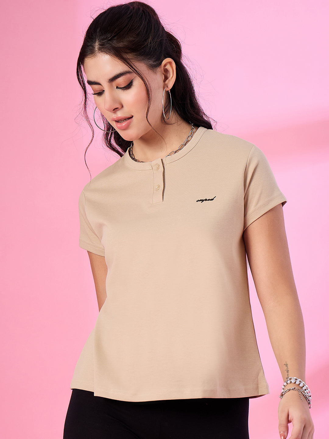 Cotton Casual T-shirts For Summers- Sepia (Available  In Plus Sizes)