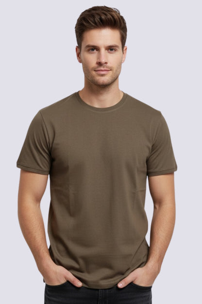 Derby Men's Round Neck Casual T-shirts-Mocha Brown