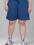 Women's High-Waisted Design Drawstring Waist Blended Regular Fit Shorts- Blue