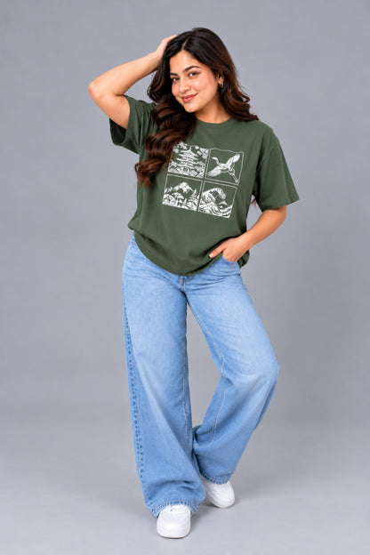 Cupid Woman Basic Printed Cotton Tees In Plus Sizes Sage