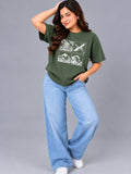 Cupid Woman Basic Printed Cotton Tees In Plus Sizes Sage