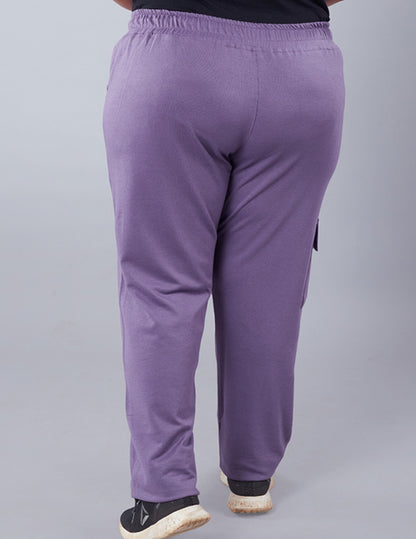 Plus Size Winters Cozy Fleece Cargo Pants For Women - Lavender