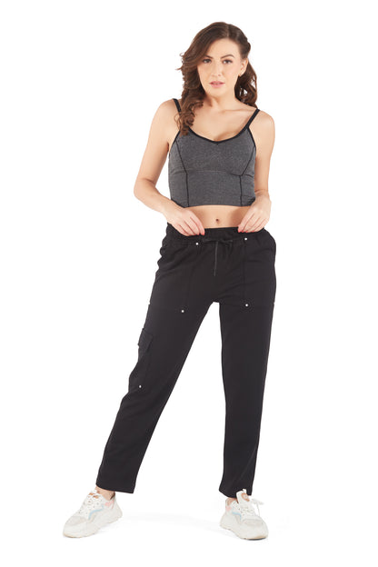 Plus Size Winters Cozy Fleece Cargo Pants For Women - Black