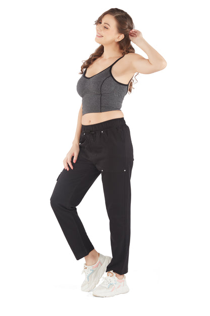 Plus Size Winters Cozy Fleece Cargo Pants For Women - Black