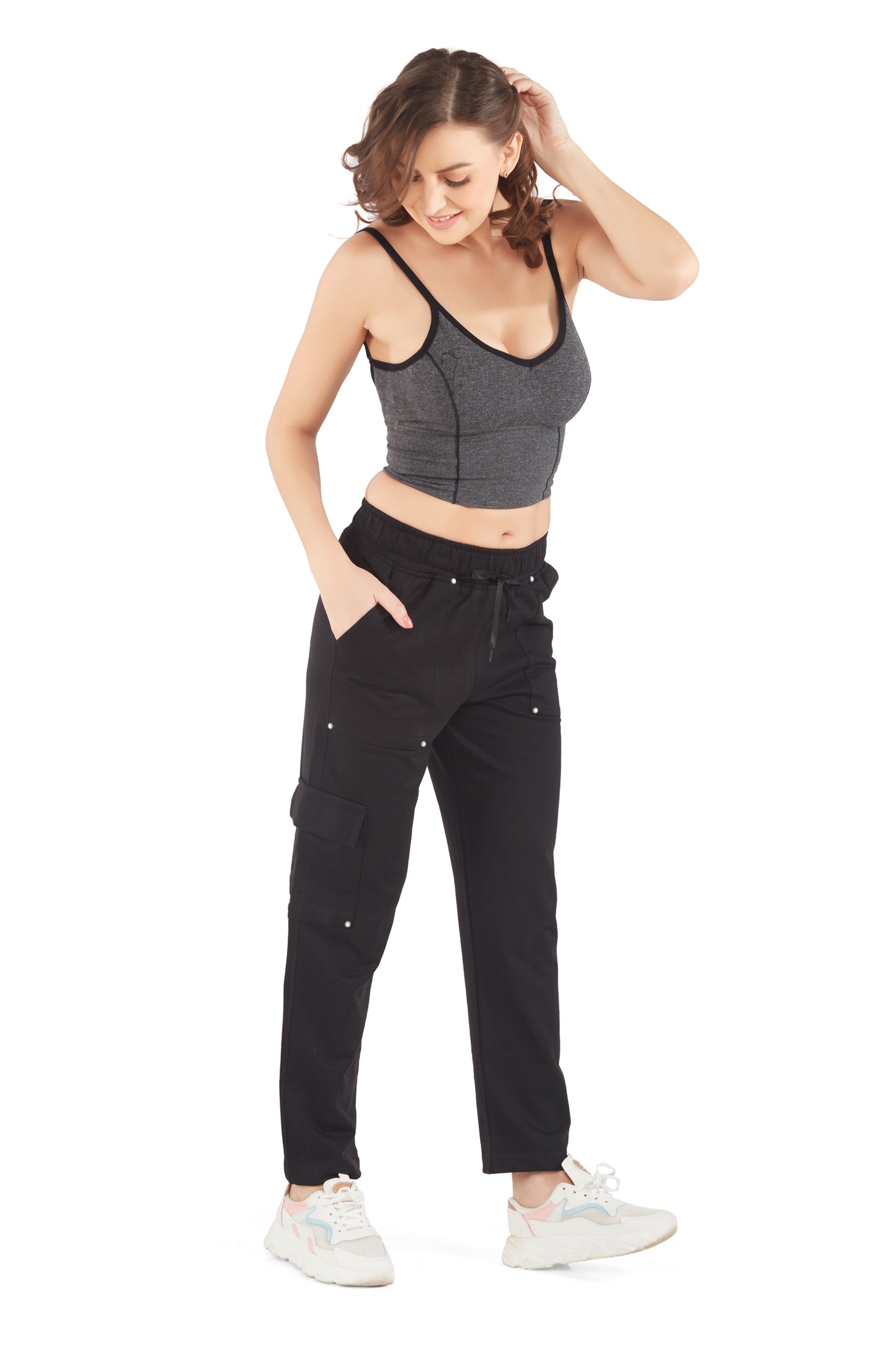 Plus Size Winters Cozy Fleece Cargo Pants For Women - Black